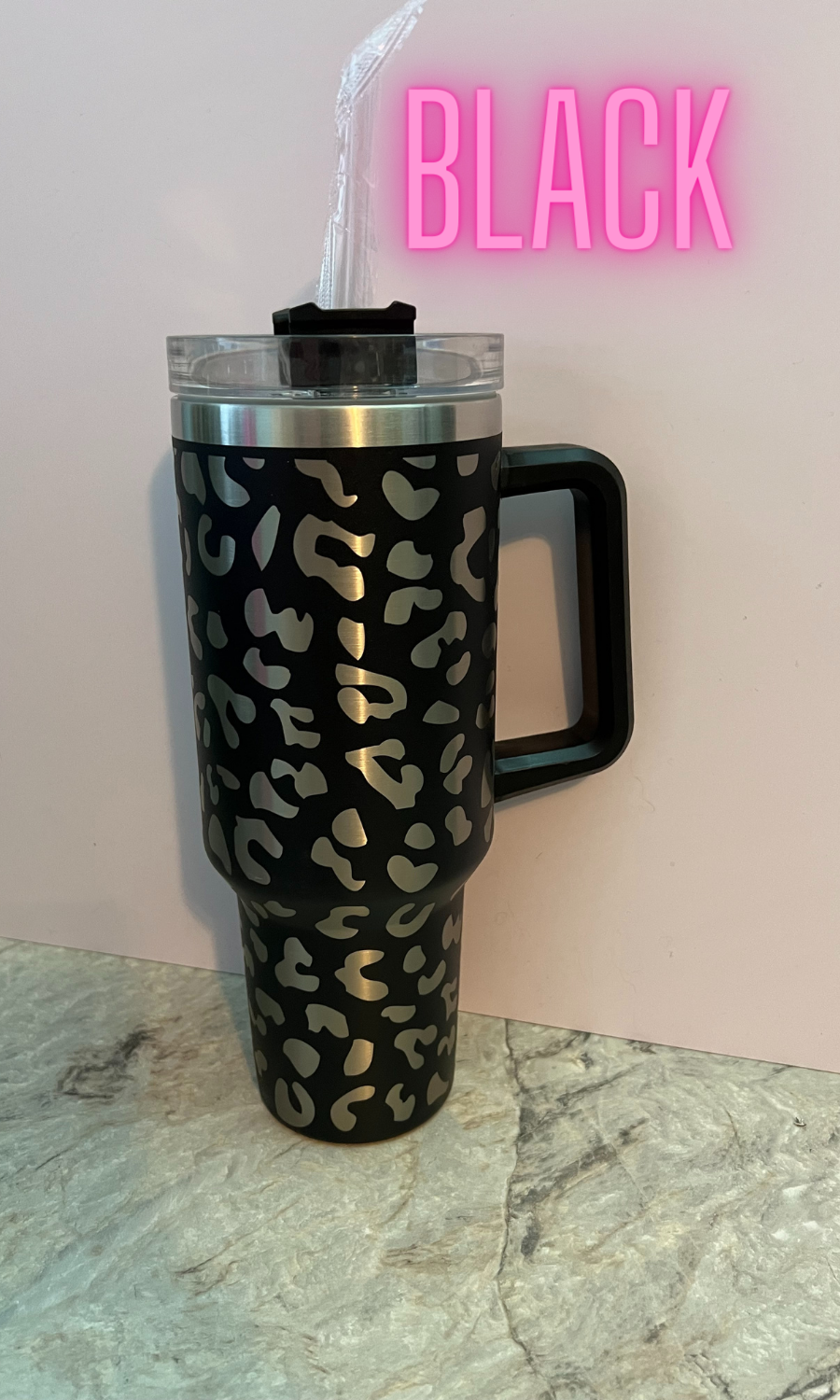 40oz Leopard Tumbler with handle