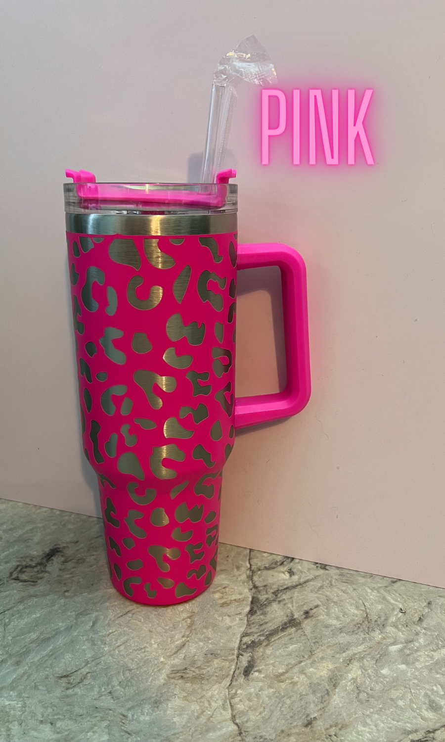 40oz Leopard Tumbler with handle