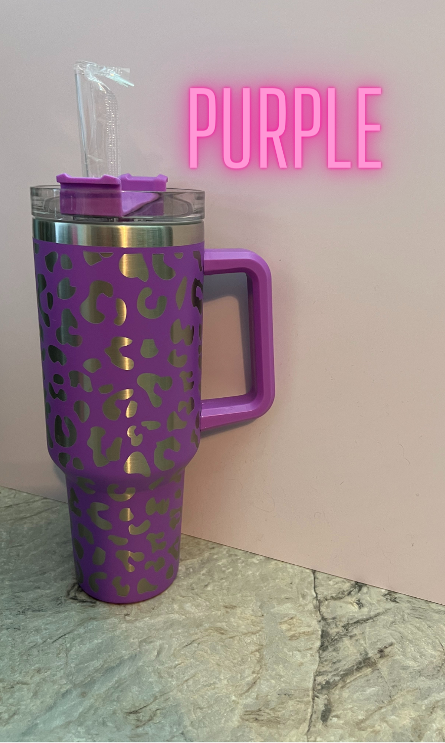 40oz Leopard Tumbler with handle