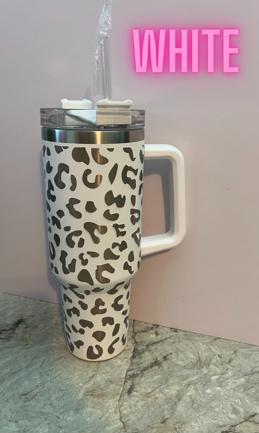 40oz Leopard Tumbler with handle